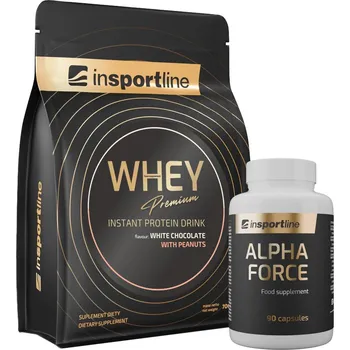 Protein inSPORTline SADA: Protein WHEY Premium 700g + Stimulant AlphaForce, 90 kapslí bílá čokoláda s arašídy