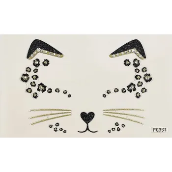 Odstranitelné tetování Třpytivá kočičí tetovací samolepka na obličej a tělo | dočasné tetování, karnevalová ozdoba - F31