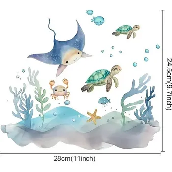 Samolepící dekorace Dětské nálepky mořská zvířata velryba a želva | dekorace na zeď - SL3097A