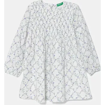 Dámské šaty Dětské bavlněné šaty United Colors of Benetton bílá barva, midi, 40VFGV028 40VFGV028.P.Seasonal 00X, vel. 98