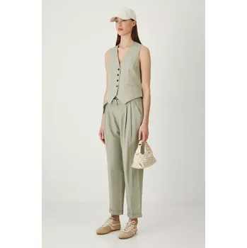 Dámské kalhoty Kalhoty s příměsí lnu Medicine dámské, zelená barva, high waist RS25.SPD904 81X, vel. XS