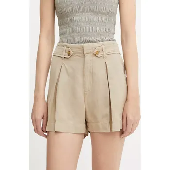 Dámské kraťasy Šortky s příměsí lnu Guess SHAYE dámské, zelená barva, high waist, W5GD1J WG8N0 W5GD1J.WG8N0 19X, vel. 28