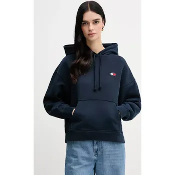 Dámská mikina Bavlněná mikina Tommy Jeans dámská, tmavomodrá barva, s kapucí, s aplikací, DW0DW19414 59X, vel. L