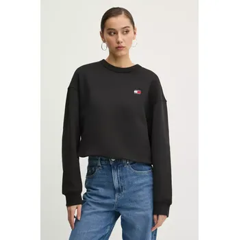 Dámská mikina Bavlněná mikina Tommy Jeans dámská, černá barva, hladká, DW0DW19408 99X, vel. XL