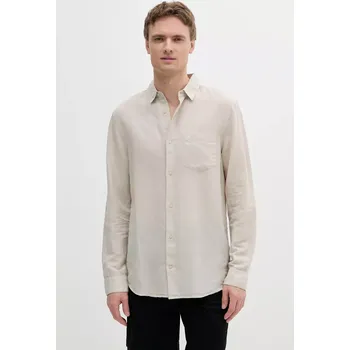 Pánská košile Lněná košile Calvin Klein pánská, béžová barva, regular, s klasickým límcem, K10K114488 01X, vel. XL