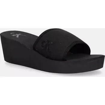 Dámské pantofle Pantofle Calvin Klein Jeans BEACH WEDGE SLIDE CANVAS dámské, černá barva, na klínku, YW0YW01725 99X, EUR 38