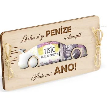 Obálka FK Dřevěná obálka na peníze Auto 20x10cm - Dar na auto snů