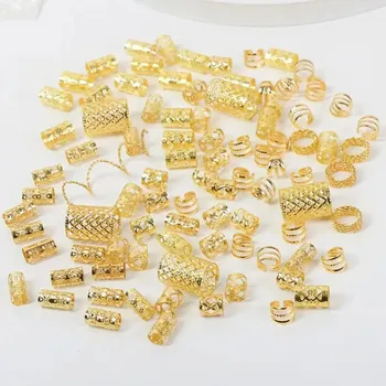 Ozdoba do vlasů Korálky na dredy a copánky | ozdoby na vlasy 90 ks - Zlatý