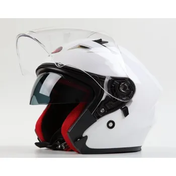 Helma na motorku MAXX OF 878/868 Skútrová helma otevřená s plexi a sluneční clonou - bílá lesklá Velikost.: S