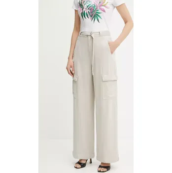 Dámské kalhoty Kalhoty Guess AGATHA dámské, béžová barva, široké, high waist, W5GA1T WDP85 W5GA1T.WDP85 01X, vel. 31/32