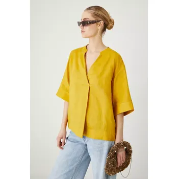 Dámská halenka Lněná halenka Medicine žlutá barva, hladká RS25.BKD901 17X, vel. XL