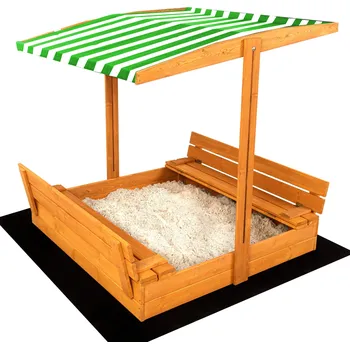 Puzzle SAND TROPIC Dřevěné pískoviště s lavičkami a stříškou 120x120cm (impregnované) zeleno-bílé