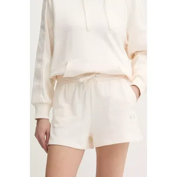 Dámské kraťasy Bavlněné šortky Armani Exchange dámské, béžová barva, s potiskem, high waist, XW000498 AF12739 XW000498.AF12739 01X, vel. L