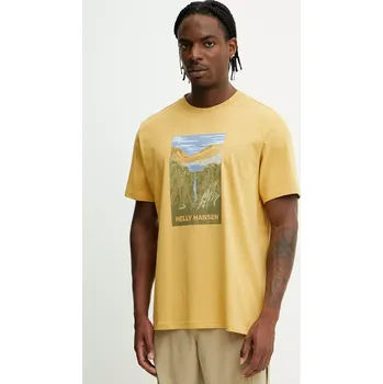 Pánské tričko Bavlněné tričko Helly Hansen MASSIF GRAPHIC pánské, žlutá barva, s potiskem, 54600 18X, vel. S