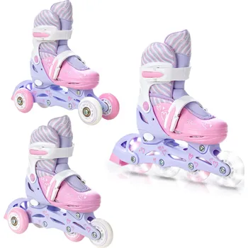 Kolečkové brusle RAVEN Kolečkové brusle 3v1 Raven Loret, svítící kolečka 30/33 BÍLÁ|FIALOVÁ|RŮŽOVÁ