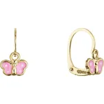 Zlaté 14karátové dětské náušnice růžový motýlek 91A00071
