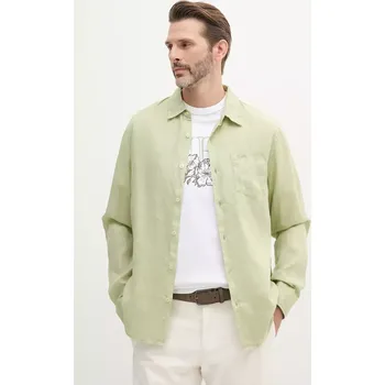 Pánská košile Lněná košile Guess NAPA pánská, zelená barva, regular, s klasickým límcem, M5GH73 WH3J0 M5GH73.WH3J0 91X, vel. S