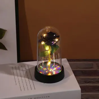 umělá květina Umělá svítící růže s LED ve skle na stojánku | růže dekorace - Modrý