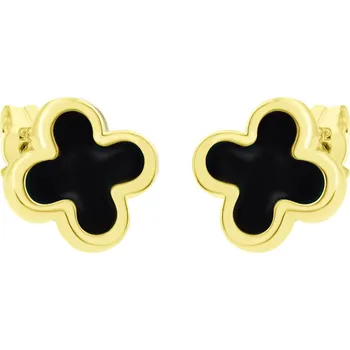 Náušnice GEMMAX Zlaté náušnice Čtyřlístky s černými onyxy – zlatý šperk ryzosti 585/1000 v Dárkovém balení s Certifikátem GLEYX-03356