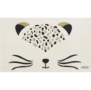 Odstranitelné tetování Třpytivá kočičí tetovací samolepka na obličej a tělo | dočasné tetování, karnevalová ozdoba - F33