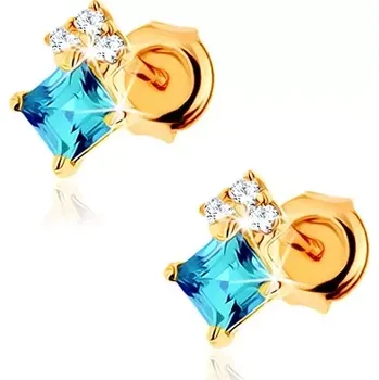Náušnice Náušnice ze 14K zlata s topazem ve tvaru kosočtverce a čirými zirkony