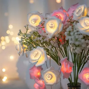 Dekorativní svítidlo Romantický světelný řetěz květů na svatbu i zahradu | dekorativní světla - růžová bílá 10 lampa