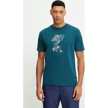 Pánské tričko Bavlněné tričko New Balance pánské, tyrkysová barva, s potiskem, MT51978DOE 69X, vel. M