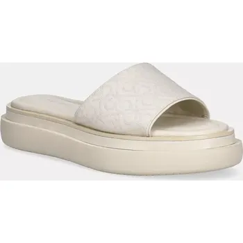 Dámské pantofle Pantofle Calvin Klein FLATFORM SLIDE - JACQ dámské, béžová barva, na platformě, HW0HW02461 01X, EUR 41