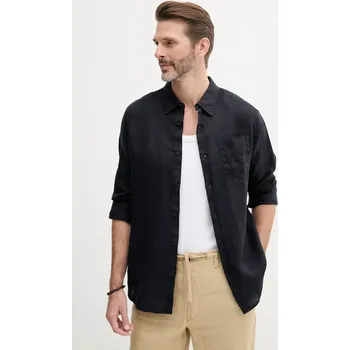 Pánská košile Lněná košile Guess NAPA pánská, tmavomodrá barva, regular, s klasickým límcem, M5GH73 WH3J0 M5GH73.WH3J0 59X, vel. S