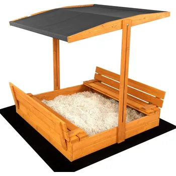 Puzzle SAND TROPIC Dřevěné pískoviště s lavičkami a stříškou 120x120cm (impregnované) šedé
