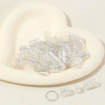 Ozdoba do vlasů Korálky a kroužky do vlasů pro dredy a copánky | vlasové ozdoby, doplňky do vlasů 80 ks - Stříbro