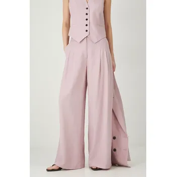 Dámské kalhoty Kalhoty s příměsí lnu Medicine dámské, růžová barva, široké, high waist RS25.SPD906 34X, vel. M