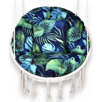 Sedací pytel Voděodolný sedací MAXI polštář 100x15 cm do závěsného křesla - exotické listy tmavě modré/černý