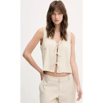 Lněná vesta Hollister Co. béžová barva, KI340-5068 KI340.5068.400 80X, vel. XXS