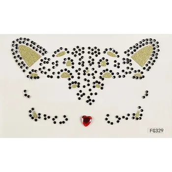 Odstranitelné tetování Třpytivá kočičí tetovací samolepka na obličej a tělo | dočasné tetování, karnevalová ozdoba - F29