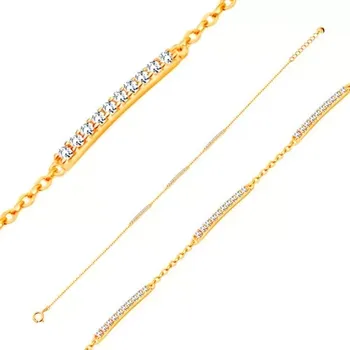 Náramek Zlatý náramek 585 s oválnými očky a třemi blýskavými liniemi zirkonů