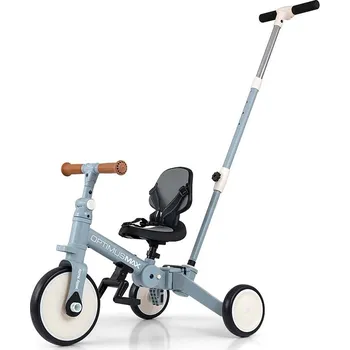 Koloběžka Dětská tříkolka 5v1 Milly Mally Optimus Max s vodící tyčí denim