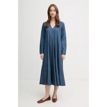 Dámské šaty Bavlněné šaty United Colors of Benetton tmavomodrá barva, midi, 4RZKDV0AY 59X, vel. M