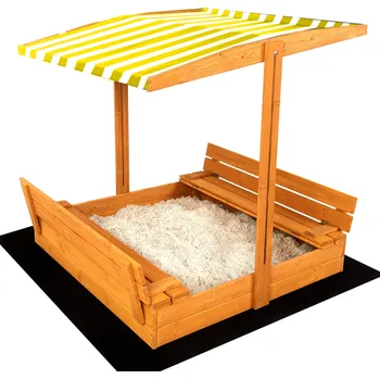 Puzzle SAND TROPIC Dřevěné pískoviště s lavičkami a stříškou 120x120cm (impregnované) žluto-bílé