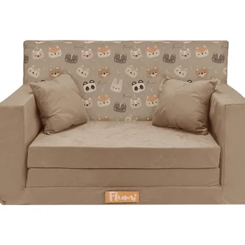 Pohovka Flumi Dětská rozkládací pohovka béžová v barvě medvídků