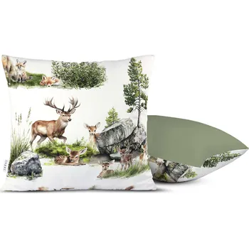 Povlak na dekorativní polštářek DARRÉ Bavlněný povlak na polštář Zvířátka v divočině lesní zelený - duo Velikost: 40 x 40