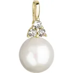 Zlatý 14 karátový přívěsek žluté zlato s bílou říční perlou a třemi zirkony 94PZ00005