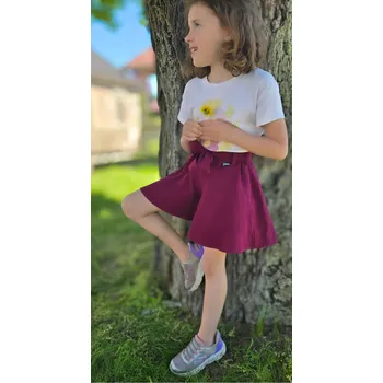 Dívčí sukně Kulišárny DÍVČÍ mušelínová kalhotová sukně WINE VELIKOST: 110, DÉLKA: MINI- nad kolena