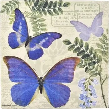 Papírový ubrousek Ubrousek, motýl modrý, 1ks