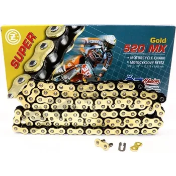 Řetězová sada pro motocykl CZ hnací řetěz 520 MX (104 článků) zlatá (MOTOCROSS) do 450 ccm (35,8 KN) + spona (CZ hnací řetěz 520 MX (104 článků) zlatá (MOTOCROSS) do 450 ccm (35,8 KN) + spona)
