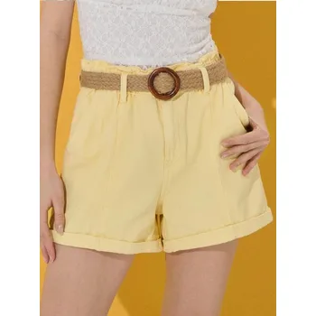 Dámské kraťasy Sinsay - Džínové paperbag šortky s páskem - žlutá - 755DB-10J - 755DB-10J-34