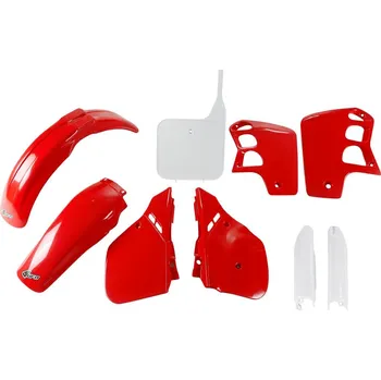 UFO kompletní sada plastů (FULL KIT) s kryty tlumičů HONDA CR 500 89-90 barva (červená/bílá) (HO091E999) (UFO kompletní sada plastů (FULL KIT) s kryty tlumičů HONDA CR 500 89-90 barva (červená/bílá) (HO091E999))