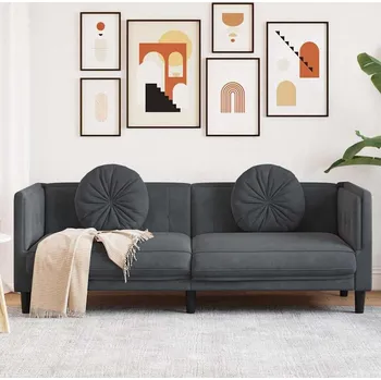 Pohovka vidaXL Pohovka s polštáři 3místná samet [372651] Barva: Tmavě šedá