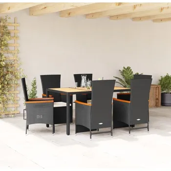 Zahradní sestava vidaXL 7dílný zahradní jídelní set s poduškami černý polyratan [3277511]