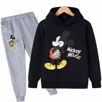 Bavlněná tepláková souprava s postavičkou Mickey Mouse Barva: šedé kalhoty + černá mikina, Velikost: 100